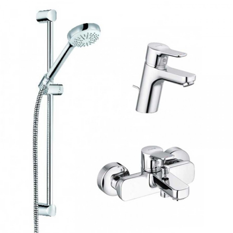 Baterii dus/cada - Set 3 în 1 Kludi Pure & Easy - Baterie lavoar, baterie cada-duș și set duș
