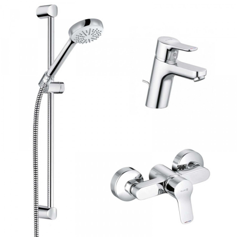 Baterii dus/cada - Set 3 în 1 Kludi Pure & Easy - Baterie lavoar, baterie duș și set duș