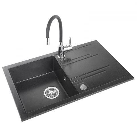 Chiuvete bucatarie - Set chiuveta granit, Ferro, cu baterie Zumba, negru