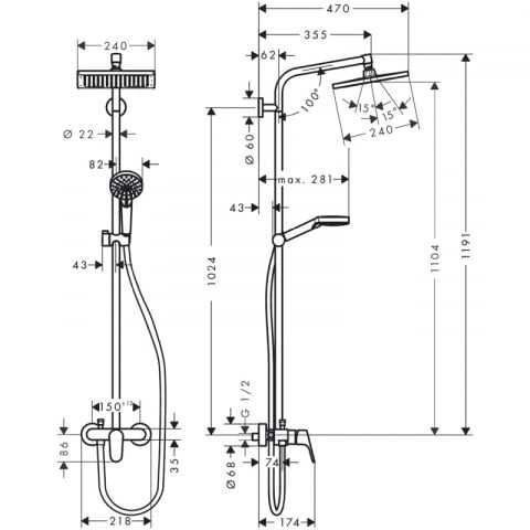 Set de duș Hansgrohe Crometta E 240 cu pălărie [1]