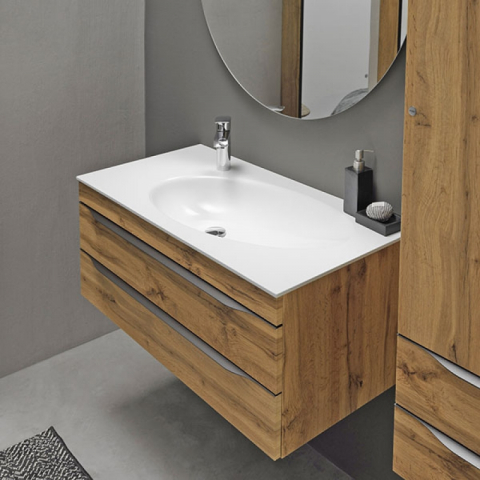 Seturi de mobilier si lavoar - Set dulap suspendat și lavoar Kolpasan Malaya 101 cm stejar natur