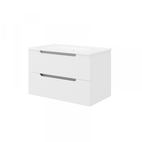 Sanitare - Set mobilier riflat cu lavoar Fluminia Malta 60 cm alb cu sertare Soft Close