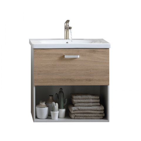 Seturi de mobilier si lavoar - Set mobilier suspendat și lavoar Kolpasan Evelin 65 cm stejar și gri