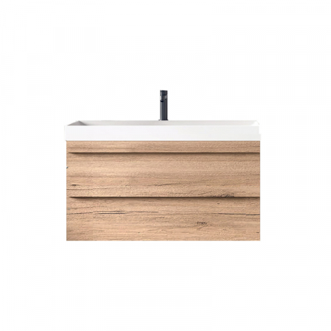 Seturi de mobilier si lavoar - Set mobilier suspendat și lavoar Kolpasan Naomi 80 cm natural wood