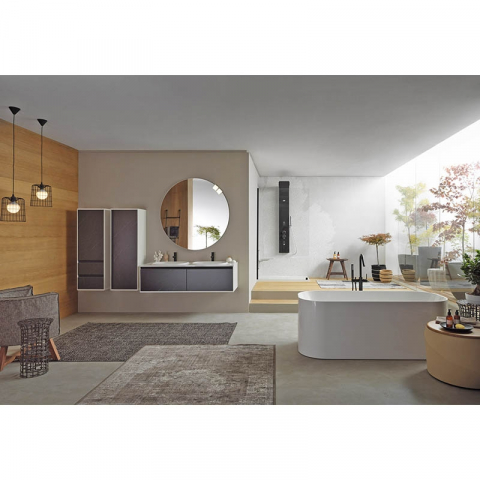 Seturi de mobilier si lavoar - Set mobilier suspendat și lavoar Kolpasan Pandora 150 cm Black Stone
