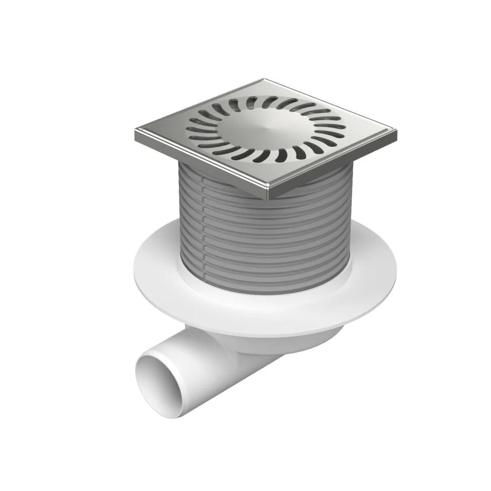 Fitinguri și Racorduri pentru Instalații - Sifon de dus cu evacuare laterala  D50 cu flotor antimiros, cadru si gratar de inox SUN 125x125 mm