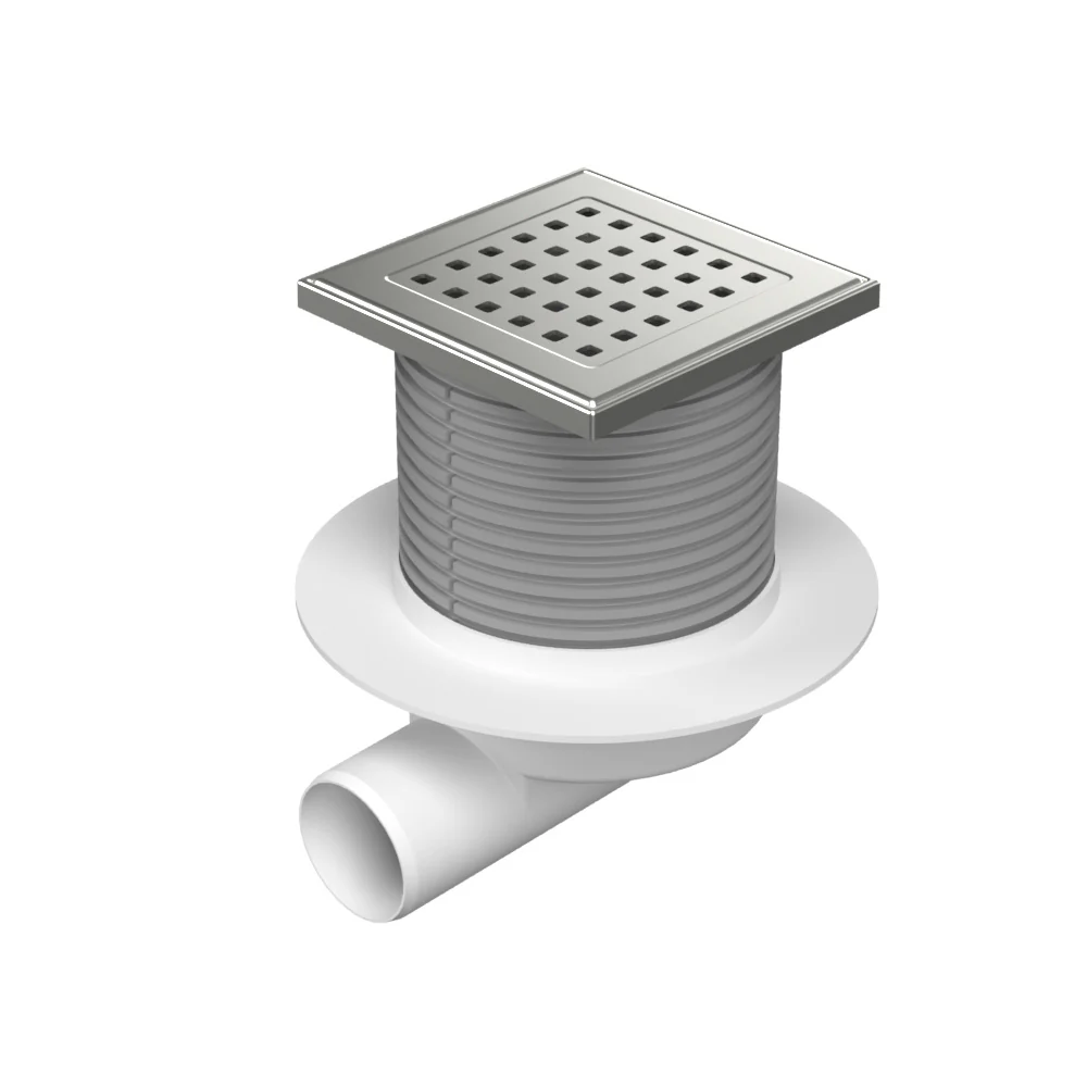 Fitinguri și Racorduri pentru Instalații - Sifon de dus cu evacuare laterala D50 cu flotor antimiros, cadru si gratar de inox tip gate 125X125 mm