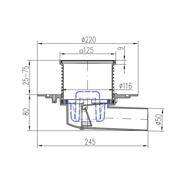 Sifon de pardoseala MCH universal cu iesire orizontala DN 50/H reglabil, plastic [1]