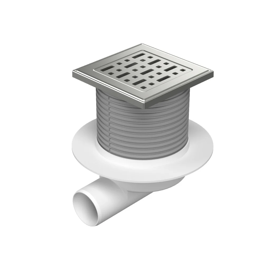 Sifon de pardoseala - Sifon de pardoseala NEPTUN iesire orizontala D50/H reglabil cu gratar de inoc face 125X125 si guler (cadru inox)