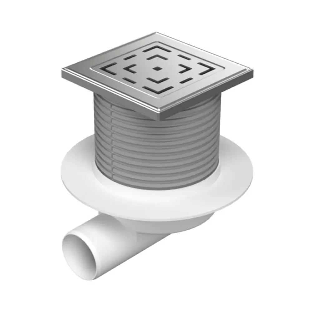 Fitinguri și Racorduri pentru Instalații - Sifon de pardoseala Neptun iesire orizontala D50/H reglabil cu gratar de inox LABYRINTH 122X122 mm si guler