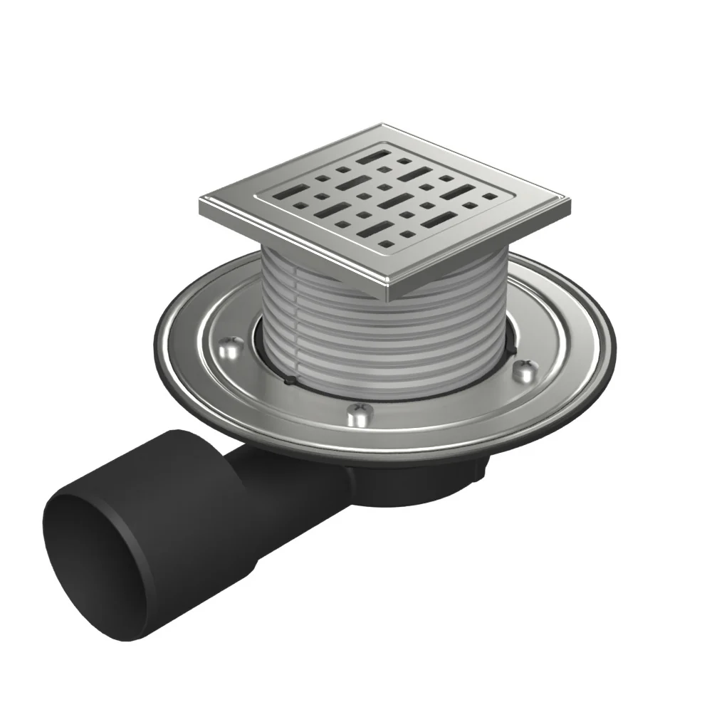 Fitinguri și Racorduri pentru Instalații - Sifon pentru dus fara cadita cu evacuare laterala D50/75 cu flotor antimiros, cadru si gratar de inox tip face 125X125 mm