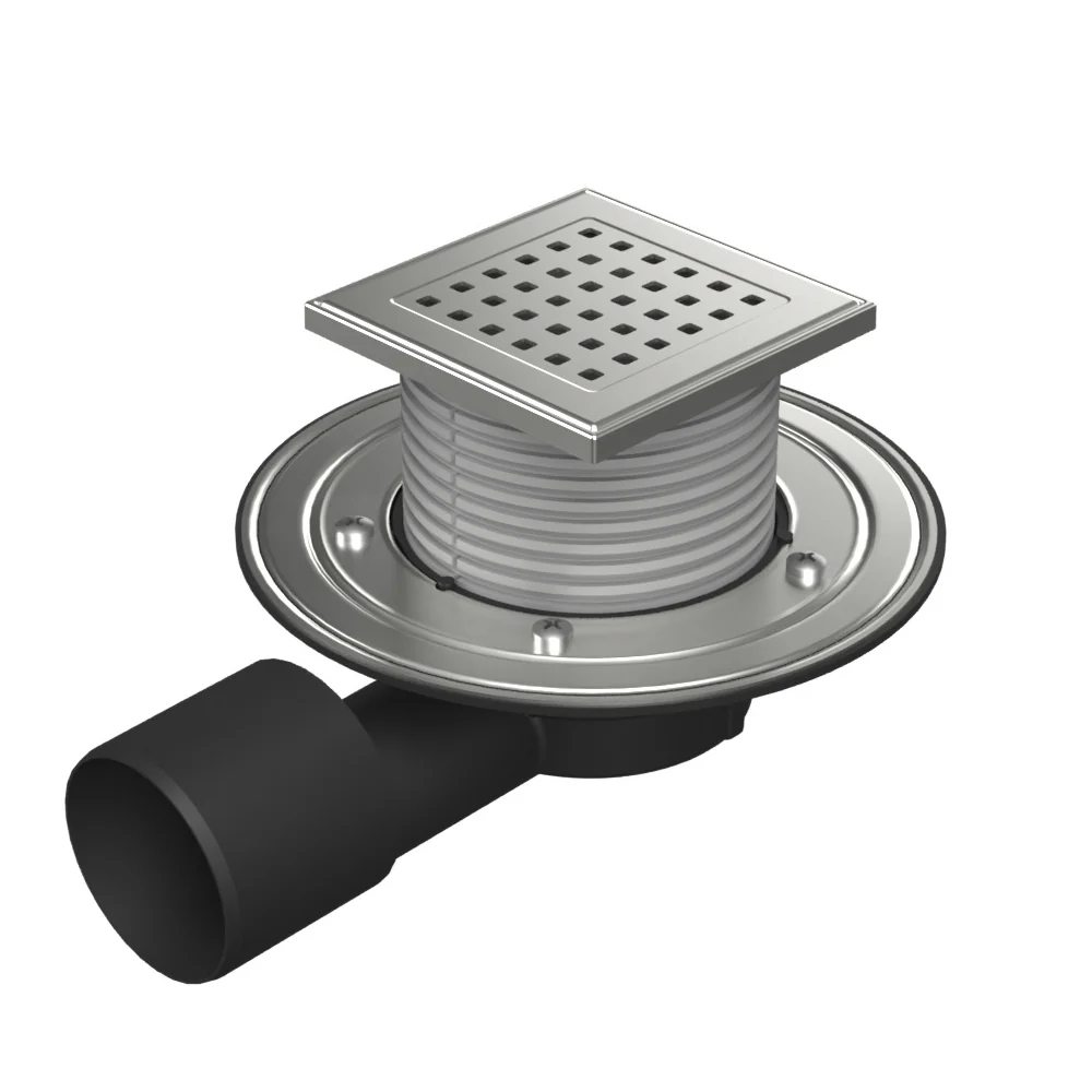 Fitinguri și Racorduri pentru Instalații - Sifon pentru dus fara cadita cu evacuare laterala D50/75 cu flotor antimiros, cadru si gratar de inox tip gate 125X125 mm