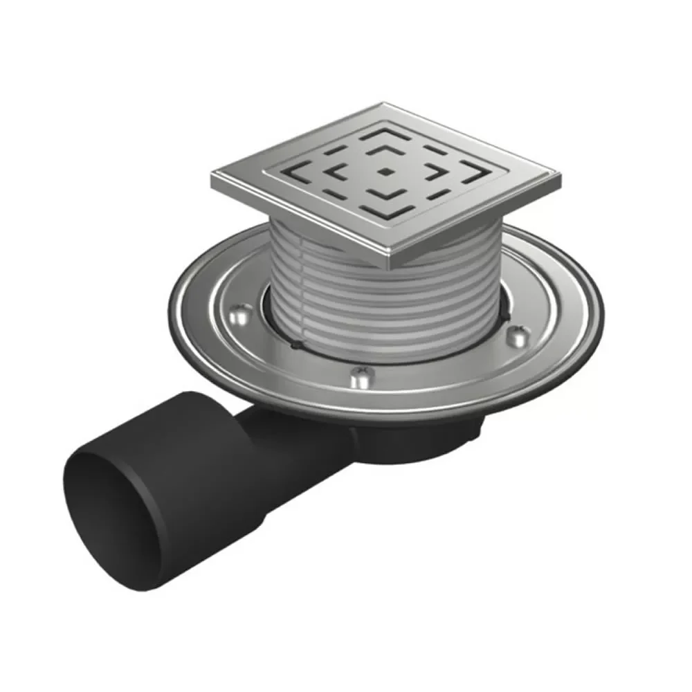 Fitinguri și Racorduri pentru Instalații - Sifon pentru dus fara cadita cu evacuare laterala D50/75 cu flotor antimiros, cadru si gratar de inox tip LABYRINTH 125X125 mm