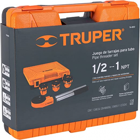 Unelte Instalatori - Trusa profesionala filiera tevi 1/2"-1", cu 4 filiere si clichet - Truper