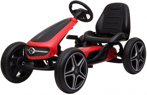 Kart Mercedes cu pedale pentru copii, roti cauciuc Eva, rosu [1]