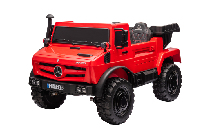 Camion electric cu bena rabatabila Premier Mercedes Unimog, 4x4, 12V, 2 copii, roti cauciuc EVA, scaun piele ecologica, rosu [14]