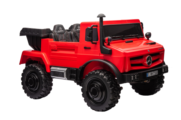 Camion electric cu bena rabatabila Premier Mercedes Unimog, 4x4, 12V, 2 copii, roti cauciuc EVA, scaun piele ecologica, rosu [4]