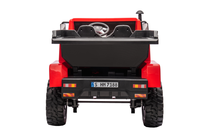Camion electric cu bena rabatabila Premier Mercedes Unimog, 4x4, 12V, 2 copii, roti cauciuc EVA, scaun piele ecologica, rosu [9]