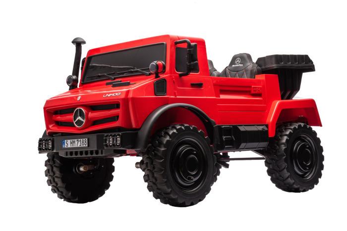 Camion electric cu bena rabatabila Premier Mercedes Unimog, 4x4, 12V, 2 copii, roti cauciuc EVA, scaun piele ecologica, rosu [3]
