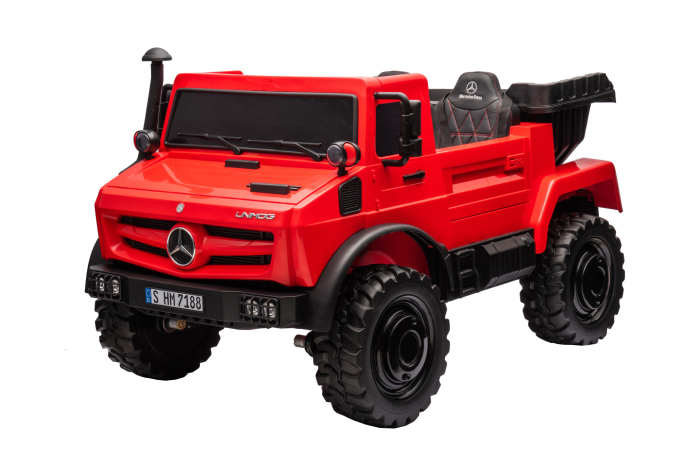 Camion electric cu bena rabatabila Premier Mercedes Unimog, 4x4, 12V, 2 copii, roti cauciuc EVA, scaun piele ecologica, rosu [13]