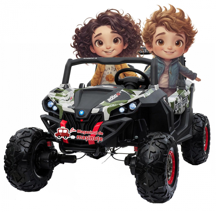 Buggy electric pentru 2 copii Premier 4x4 Superstar, cu 2 baterii, roti cauciuc EVA, scaun piele ecologica, camuflaj [1]