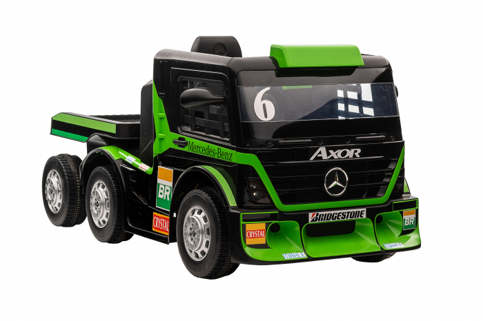 Camion electric cu remorca Premier Mercedes Axor, 12V, roti cauciuc EVA, scaun piele ecologica, verde [9]