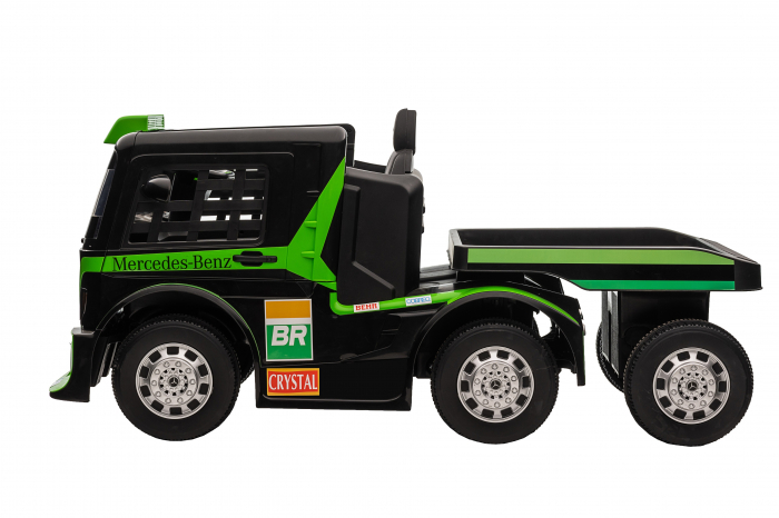 Camion electric cu remorca Premier Mercedes Axor, 12V, roti cauciuc EVA, scaun piele ecologica, verde [5]