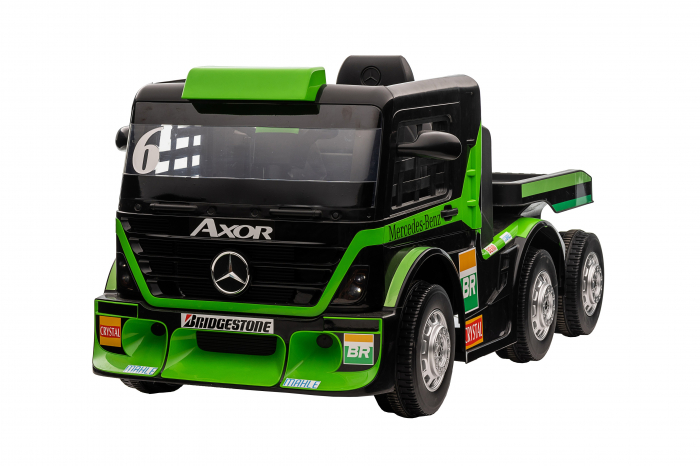 Camion electric cu remorca Premier Mercedes Axor, 12V, roti cauciuc EVA, scaun piele ecologica, verde [4]