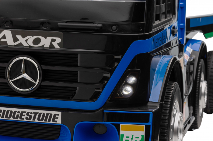 Camion electric cu remorca Premier Mercedes Axor, 12V, roti cauciuc EVA, scaun piele ecologica, albastru [11]