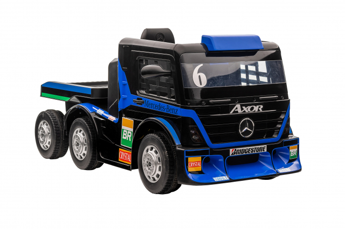 Camion electric cu remorca Premier Mercedes Axor, 12V, roti cauciuc EVA, scaun piele ecologica, albastru [9]