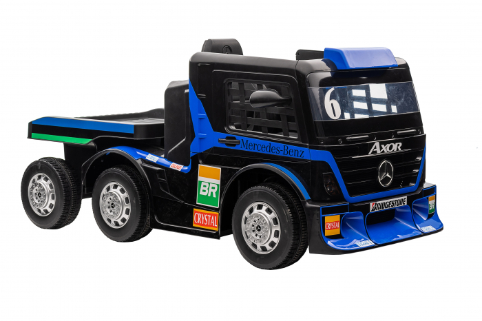 Camion electric cu remorca Premier Mercedes Axor, 12V, roti cauciuc EVA, scaun piele ecologica, albastru [8]