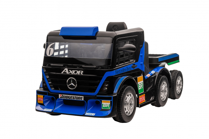 Camion electric cu remorca Premier Mercedes Axor, 12V, roti cauciuc EVA, scaun piele ecologica, albastru [4]