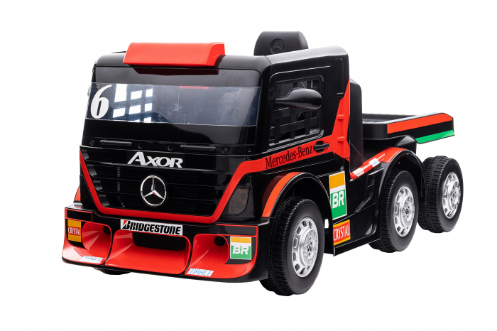 Camion electric cu remorca Premier Mercedes Axor, 12V, roti cauciuc EVA, scaun piele ecologica, rosu [4]