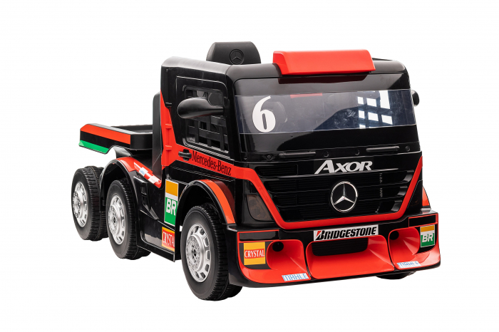 Camion electric cu remorca Premier Mercedes Axor, 12V, roti cauciuc EVA, scaun piele ecologica, rosu [10]