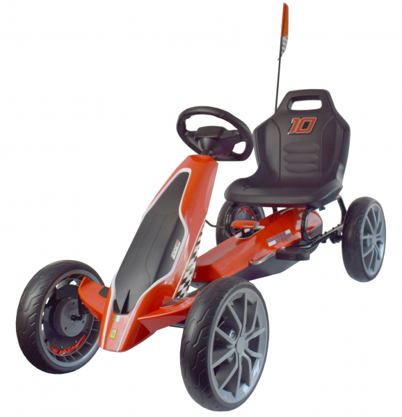 Kart Ferrari cu pedale pentru copii, roti cauciuc Eva, rosu [8]