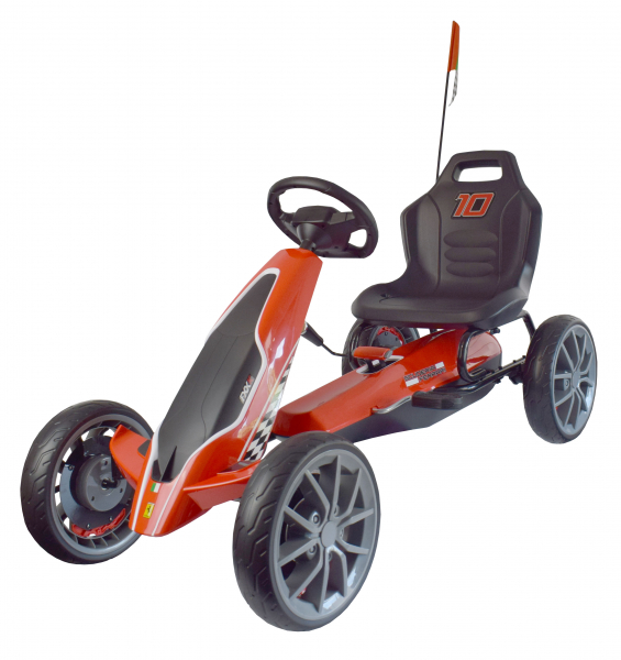 Kart Ferrari cu pedale pentru copii, roti cauciuc Eva, rosu [2]