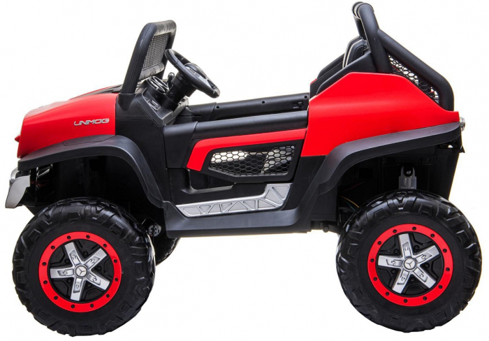 Masinuta electrica 4x4 Premier Mercedes Unimog, 12V, roti cauciuc EVA, scaun piele ecologica, rosu [3]