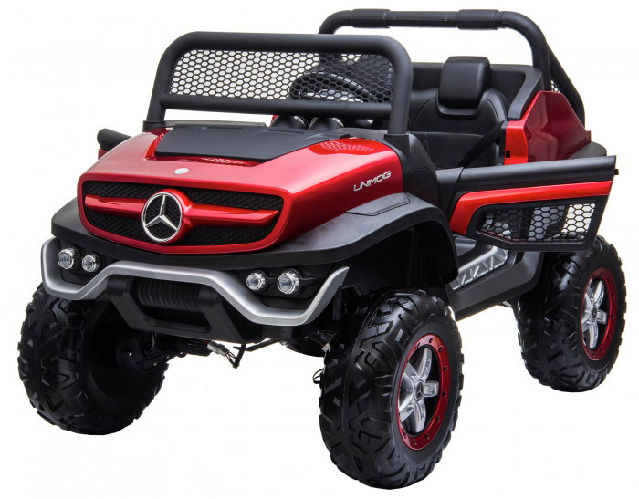 Masinuta electrica 4x4 Premier Mercedes Unimog, 12V, roti cauciuc EVA, scaun piele ecologica, visiniu [10]