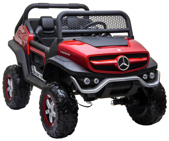 Masinuta electrica 4x4 Premier Mercedes Unimog, 12V, roti cauciuc EVA, scaun piele ecologica, visiniu [8]