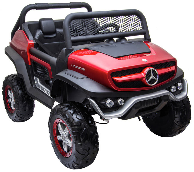 Masinuta electrica 4x4 Premier Mercedes Unimog, 12V, roti cauciuc EVA, scaun piele ecologica, visiniu [14]