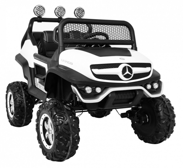 Masinuta electrica 4x4 Premier Mini Mercedes Unimog, 12V, roti cauciuc EVA, scaun piele ecologica, alb [4]