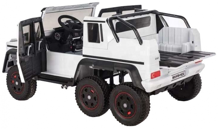 Masinuta electrica Mercedes G63 Duet 6x6, 12V, 6 roti cauciuc EVA, 6 motoare, 2 locuri, scaun piele ecologica, alb [2]