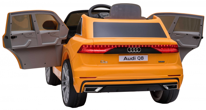 Masinuta electrica Premier Audi Q8, 12V, roti cauciuc EVA, scaun piele ecologica, portocaliu [22]