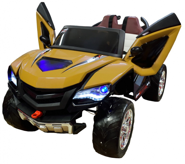 Masinuta electrica 4x4 Premier D-Max, 12V, roti cauciuc EVA, scaun piele ecologica, galben [3]