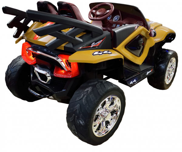 Masinuta electrica 4x4 Premier D-Max, 12V, roti cauciuc EVA, scaun piele ecologica, galben [9]