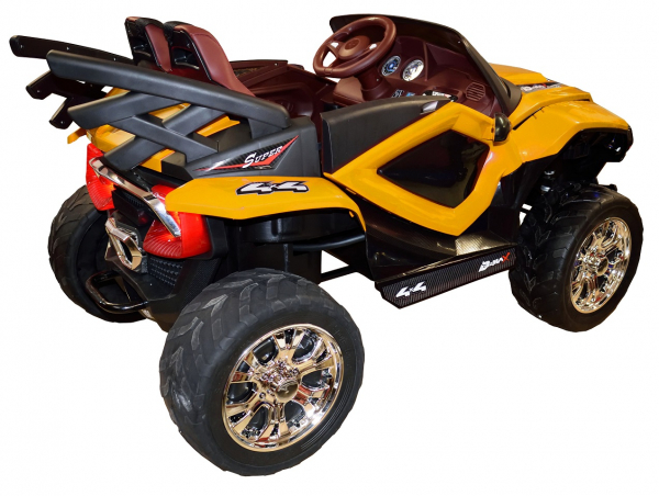 Masinuta electrica 4x4 Premier D-Max, 12V, roti cauciuc EVA, scaun piele ecologica, galben [11]