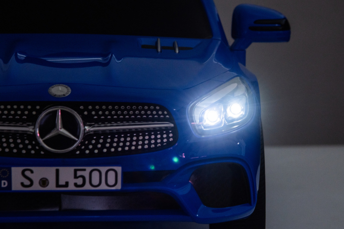 Masinuta electrica Premier Mercedes SL500, 12V, roti cauciuc EVA, scaun piele ecologica, albastru [18]
