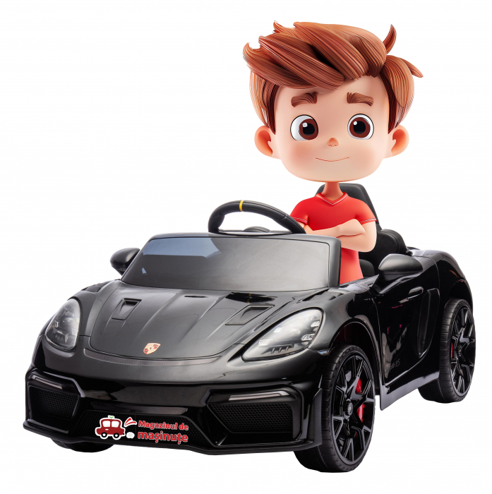 Masinuta electrica Premier Porsche Spyder 718 RS , 12V, roti cauciuc EVA, scaun piele ecologica, negru [1]