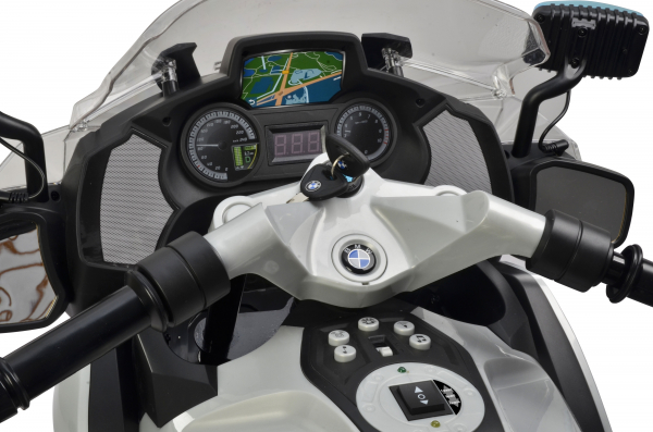 Motocicleta electrica de politie Premier BMW R1200 RT-P, 12V, girofar si sunete, roti ajutatoare, argintie [10]