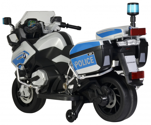 Motocicleta electrica de politie Premier BMW R1200 RT-P, 12V, girofar si sunete, roti ajutatoare, argintie [8]